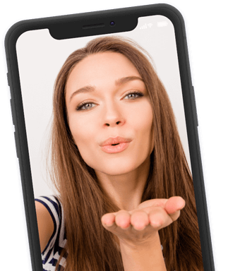 Woman blowing kiss from smartphone screen